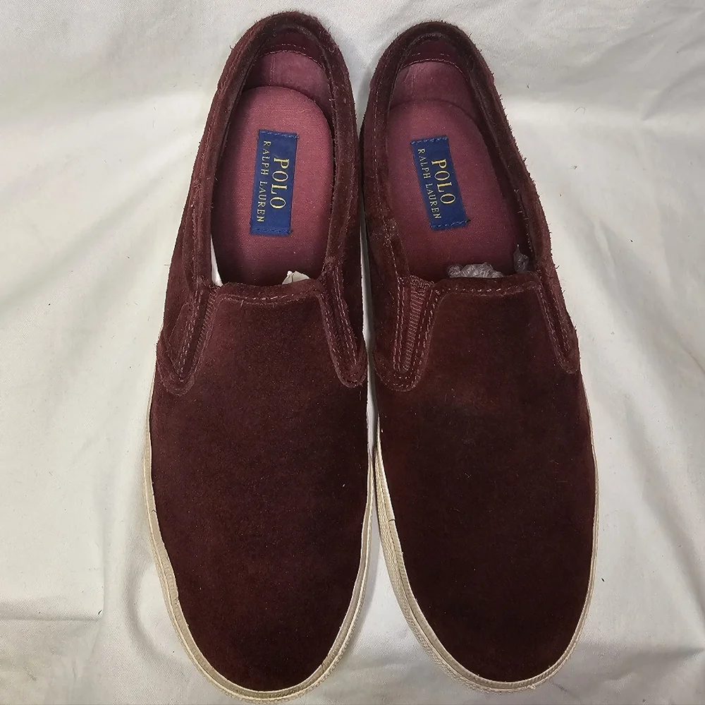 Polo Ralph Lauren Vaughn Shoes - Men's Size 10 - Burgundy Suede Slip-On Sneakers